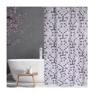 Rideau de douche Polyester MOSAIKO 180x200cm QUALITE PREMIUM Violet - Anneaux inclus MSV