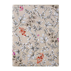 Drap plat imprimé en satin de coton bio, CUEILLETTE, Beige Gazelle