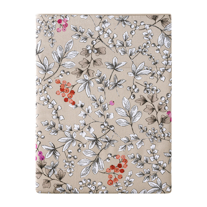 Drap plat imprimé en satin de coton bio, CUEILLETTE, Beige Gazelle