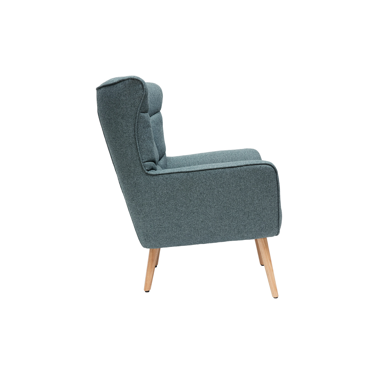 Fauteuil scandinave en tissu vert de gris et bois clair AVERY