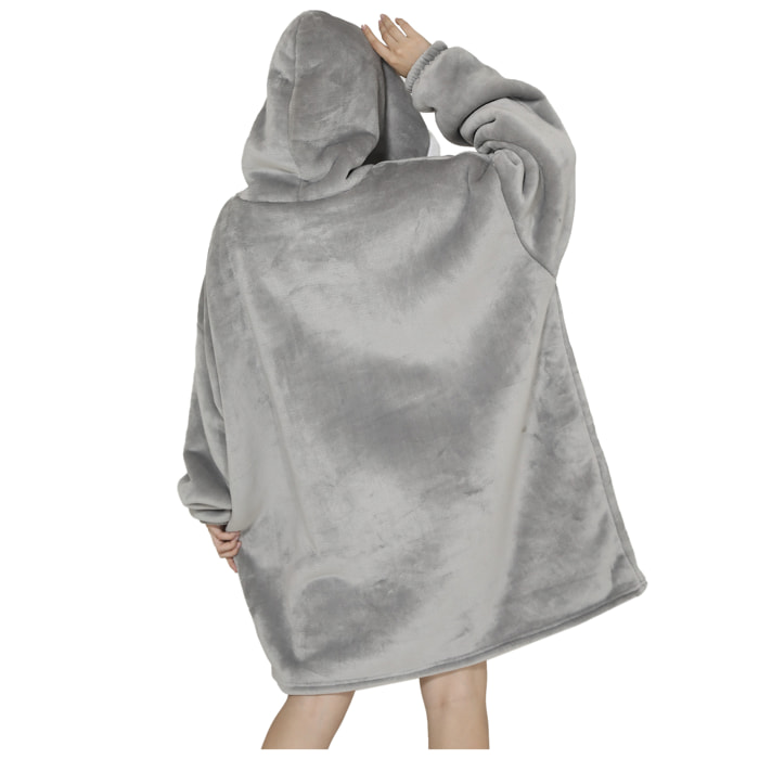 Vestaglia stile felpa e coperta in morbidissimo pile. Tasca frontale a marsupio. Design liscio Grigio
