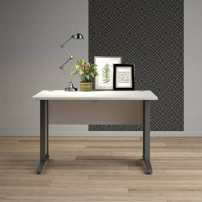 Scrivania Amigos, Scrittoio multiuso, Tavolo per ufficio porta PC, Piano di lavoro, 120x80 h75 cm, Bianco e Grigio