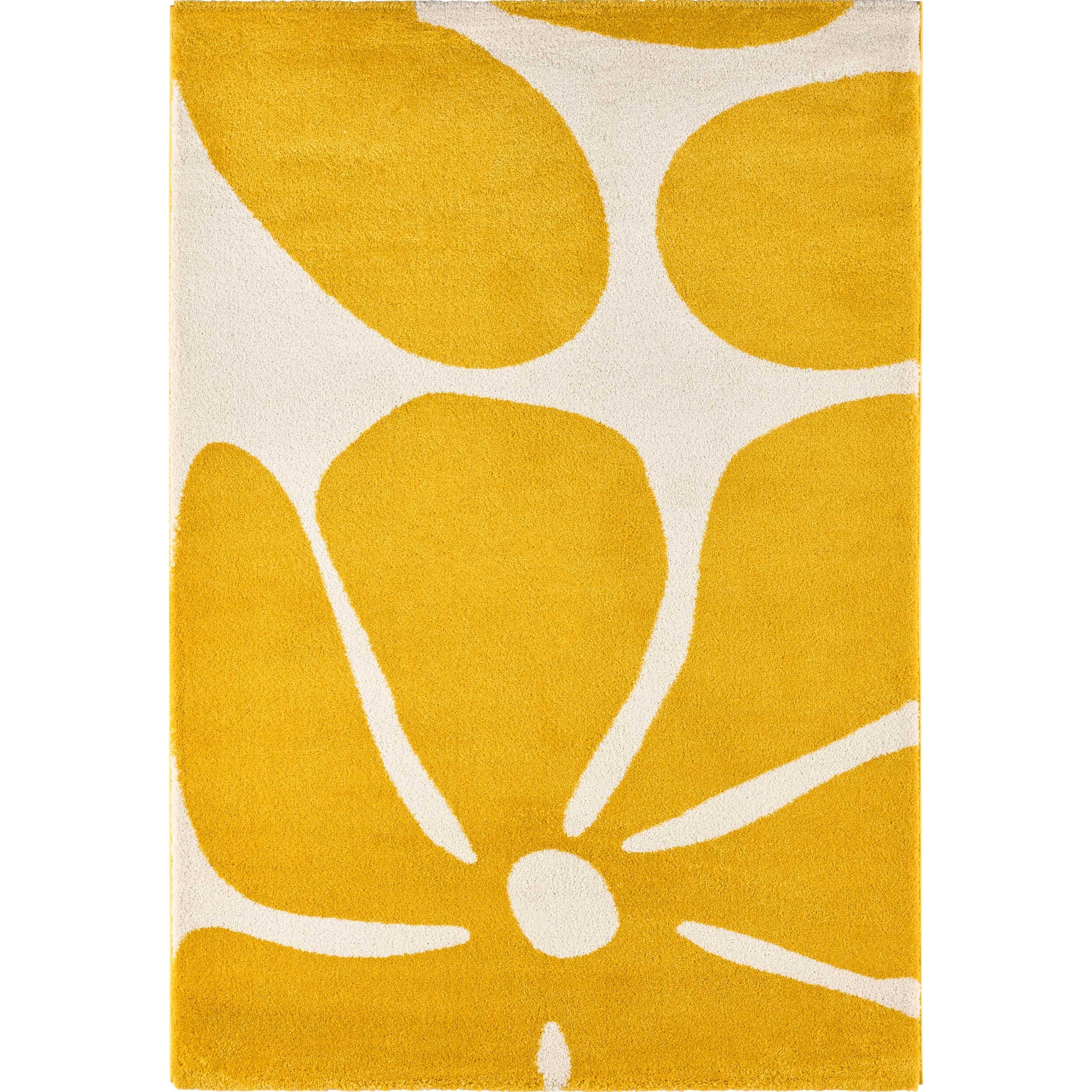 GROOVY - Tapis rétro coloré à motif fleur - Confortable et moelleux - Jaune