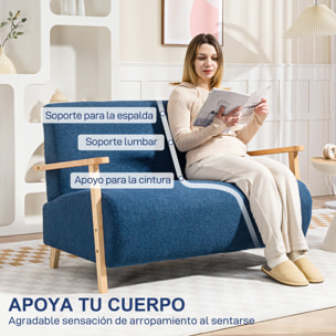 Sofá de 2 Plazas Tapizado en Borreguito Sofá de Salón de 118 cm con Acolchado Grueso Reposabrazos y Patas de Madera para Dormitorio Sala de Estar Azul Oscuro