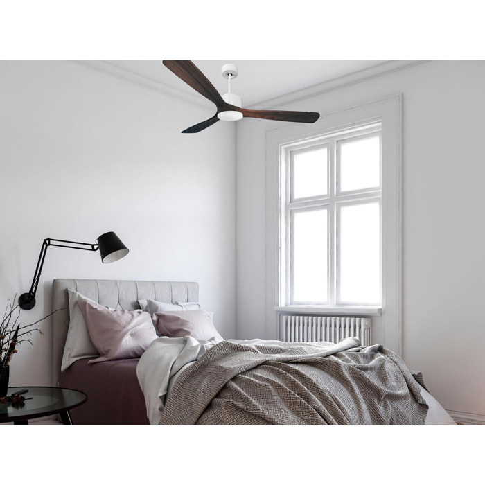 Ventilateur de plafond Réversible  Thermostat Wifi Moteur à courant continu Toits en pente Télécommande Hypersilence Mémoire Shopify Vendible (AUTOMATIQUE) 40   W Blanc