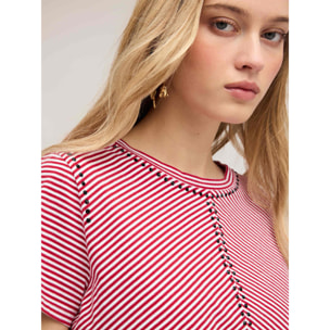 Motivi - T-shirt a righe con micro borchie - Rosso