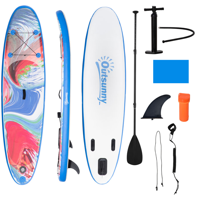 Stand up paddle gonflable surf planche de paddle pour adulte dim. 320L x 76l x 15H cm nombreux accessoires fournis PVC bleu rouge