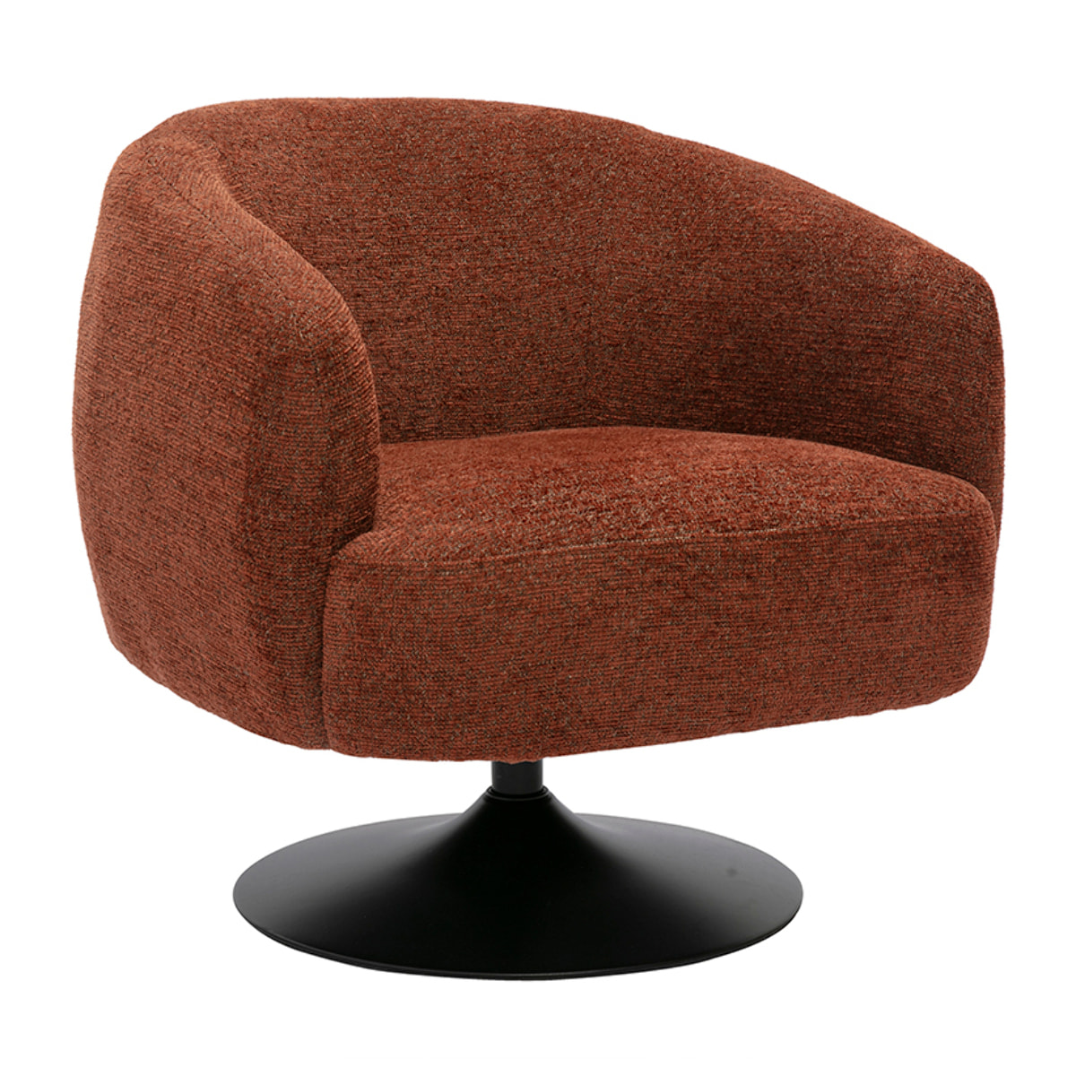 Fauteuil pivotant en tissu effet chenille brossé terre brûlée et métal noir BOWIE