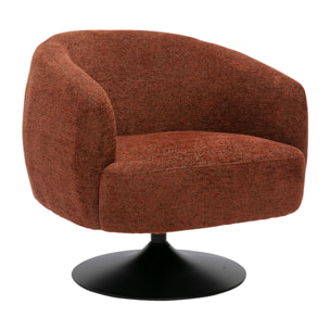 Fauteuil pivotant en tissu effet chenille brossé terre brûlée et métal noir BOWIE