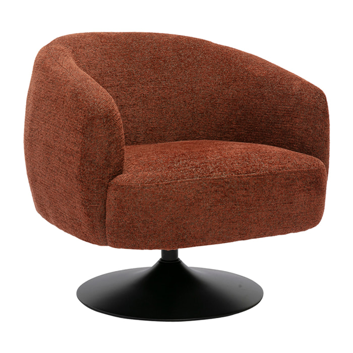 Fauteuil pivotant en tissu effet chenille brossé terre brûlée et métal noir BOWIE