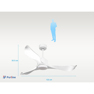 Ventilador de techo Reversible Termostato Dimable Wifi Motor DC Techos Inclinados Mando a Distancia Luz tres tonos Adaptador 2/3 Aspas Hypersilence Memoria VirginD132C03LED64932 PURLINE