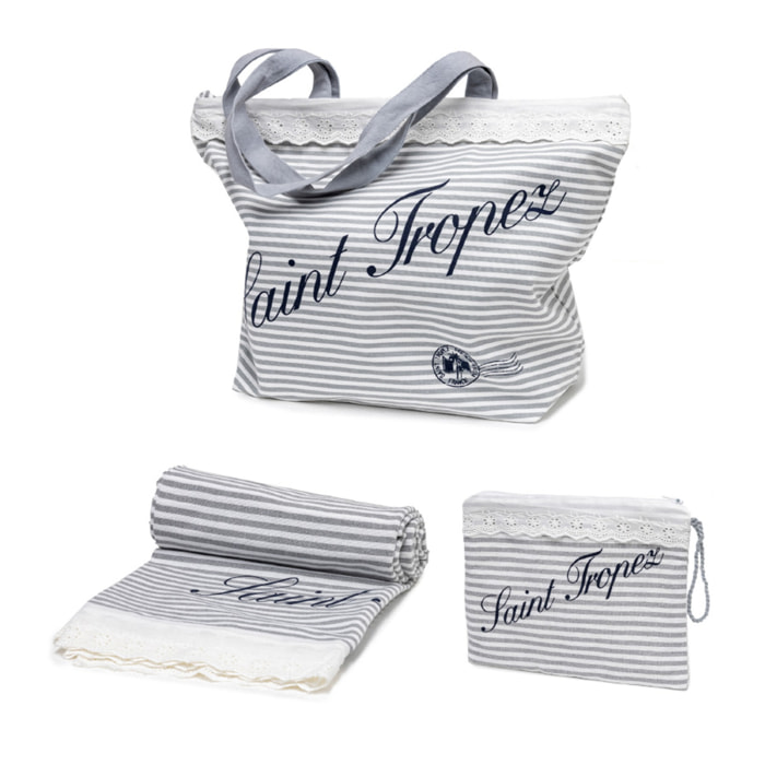 Tris Telo Mare+Borsa+Pochette Modello Stylish