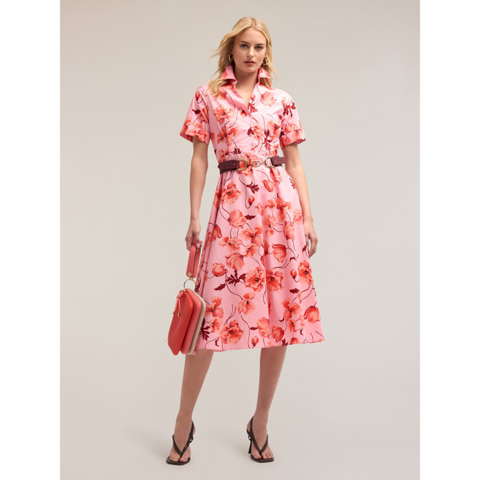 Motivi - Vestido camisero con estampado floral - Rosa