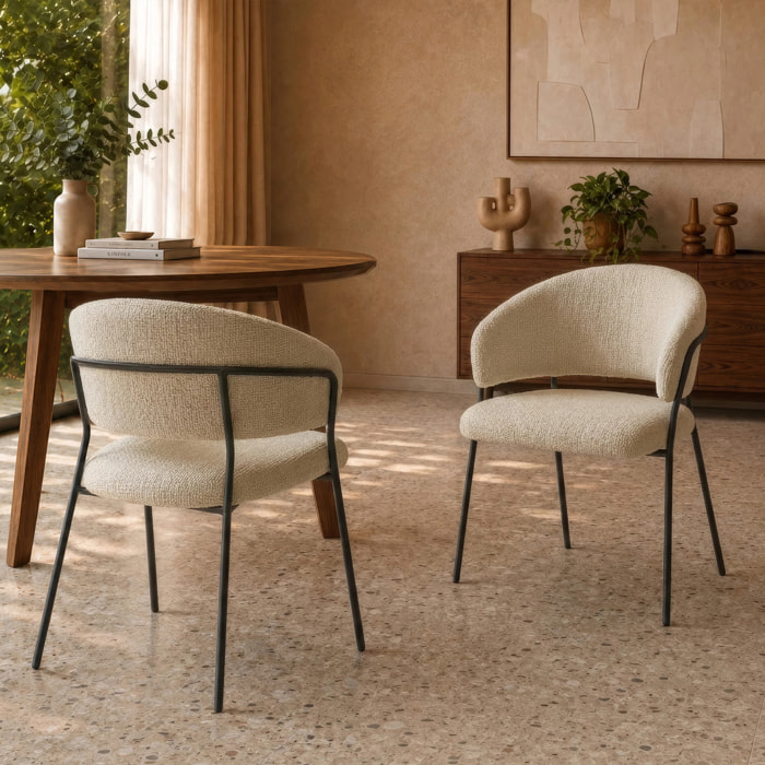 Lot de 2 chaises en tissu beige et pieds en métal noir  - Amaya