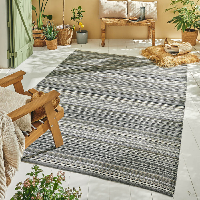 CAPRI - Tapis d'extérieur à motif rayure dégradée - Gris