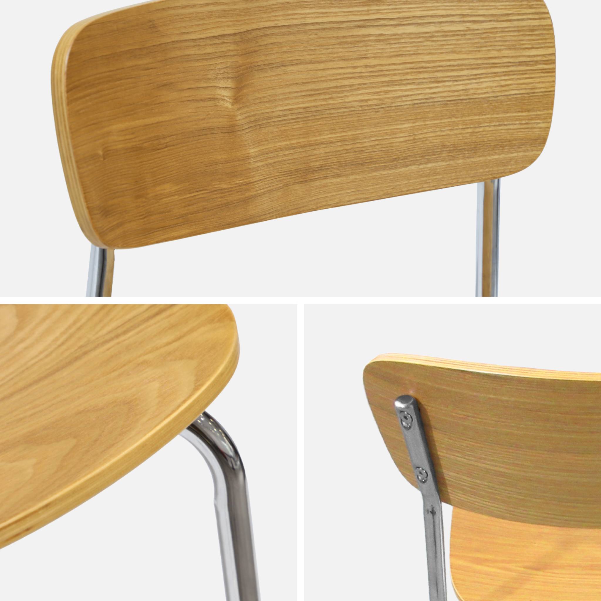 Lot de 2 tabourets de bar vintage contreplaqué avec placage bois effet frêne et pieds métal chromé L 42.5 x P 50 x H 94cm - Toby