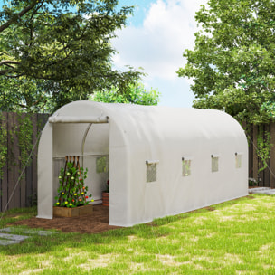 Invernadero de Túnel 500x200x205 cm Invernadero de Jardín con Puerta Enrollable y 8 Ventanas Cubierta PE 140 g/m² Marco de Metal para Cultivo Plantas Verduras Blanco