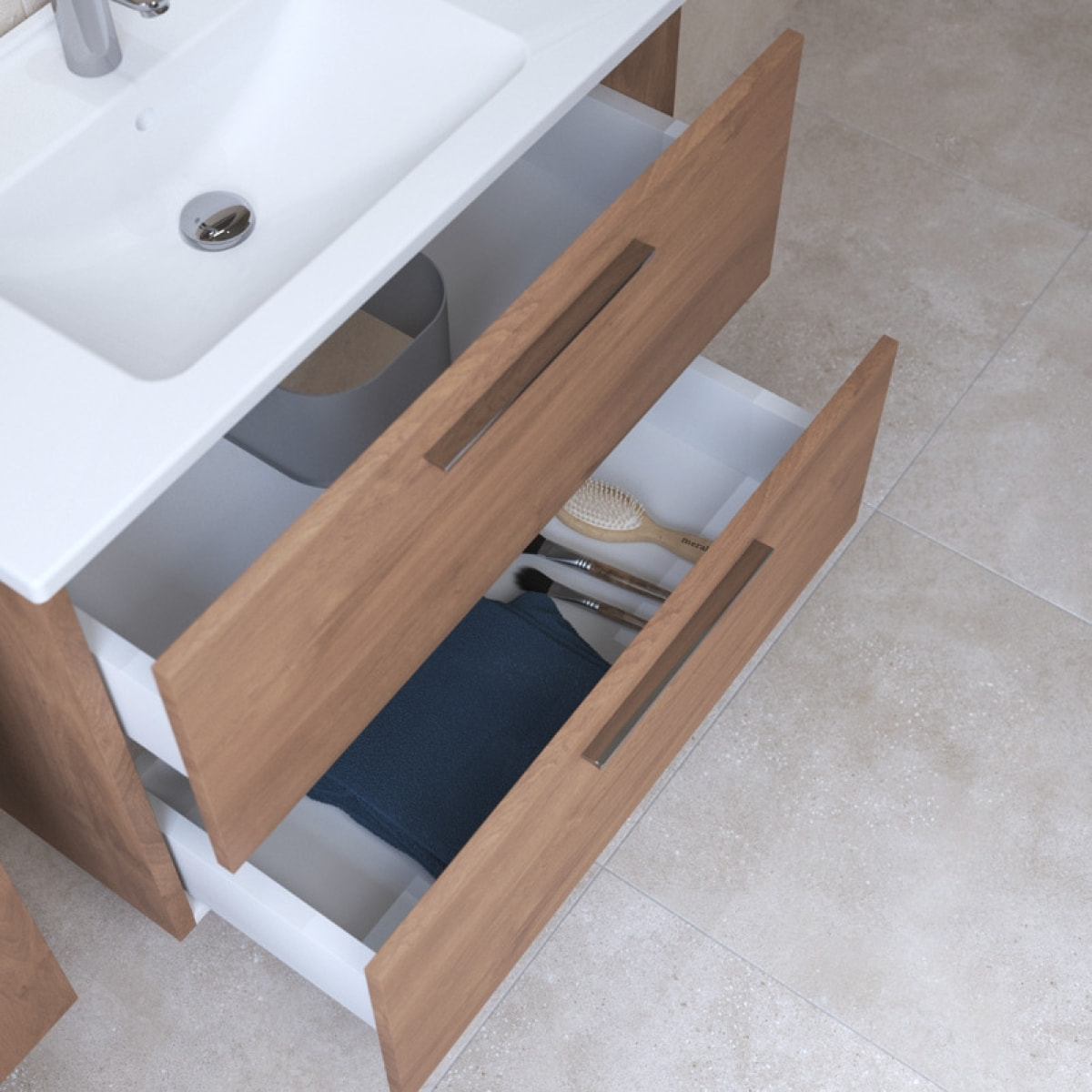 Mia ensemble meuble 79x61x39,5 cm avec miroir, lavabo et éclairage LED, Chêne (MIASET80D)