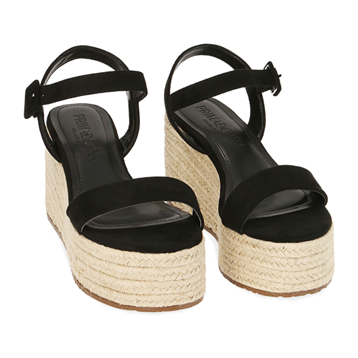 Sandali neri in microfibra, zeppa 8,5 cm
