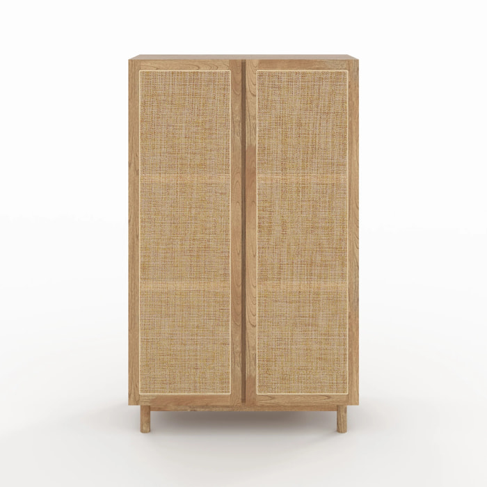 Armoire en bois massif de mindi et rotin - Delya