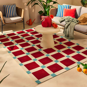 POSITANO - Tapis intérieur/extérieur à motif damier bordeaux