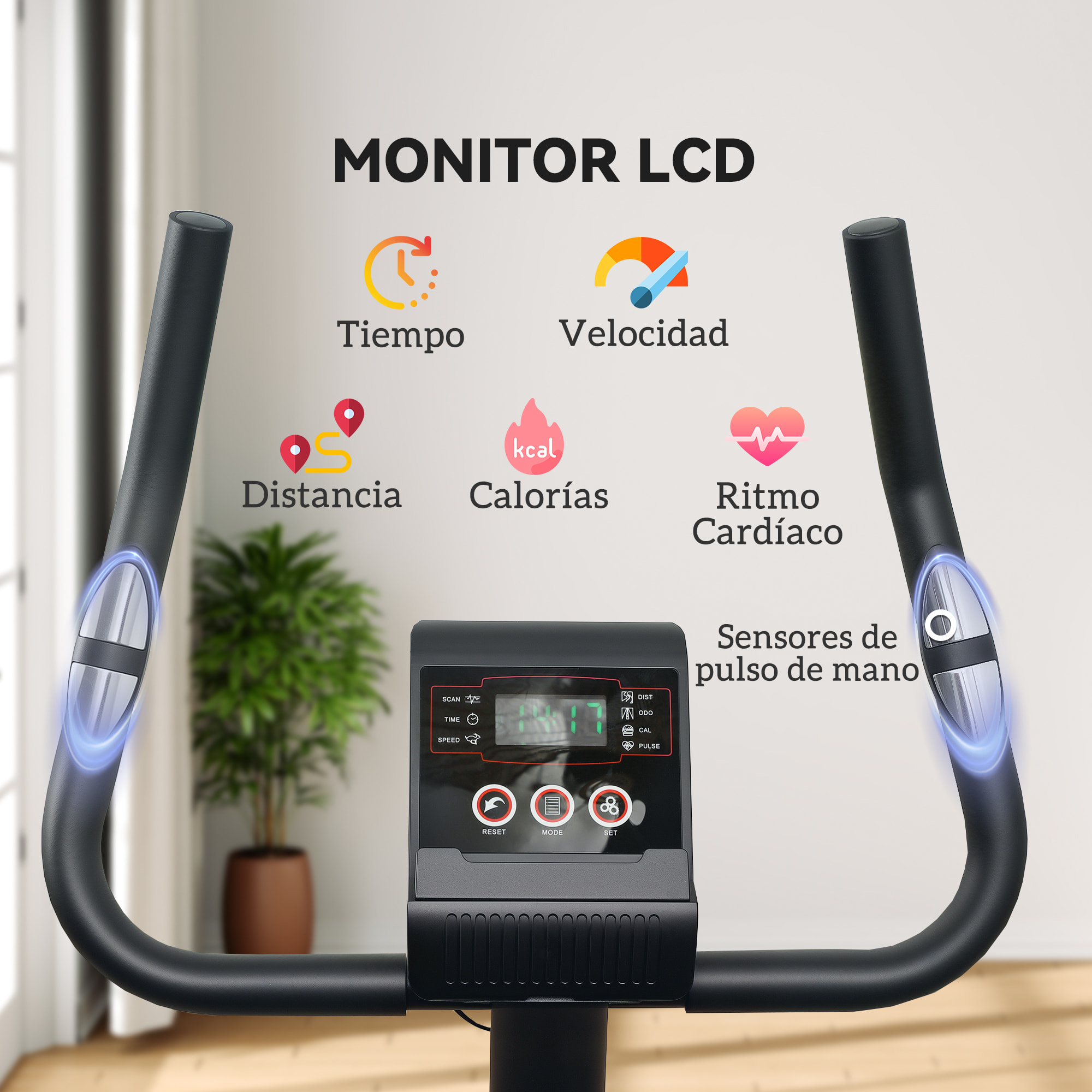 Bicicleta Estática en Casa con Resistencia Magnética Ajustable Bici Estática Silenciosa con Volante Sensor de Frecuencia Asiento Regulable Pantalla LCD y Soporte de Teléfono Carga 100 kg