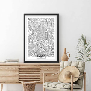 Affiche graphique madrid spain Affiche + cadre en bois - Noir