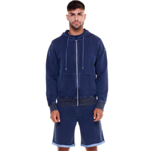 Sudaderas con capucha de mezclilla lavadas al índigo para hombre