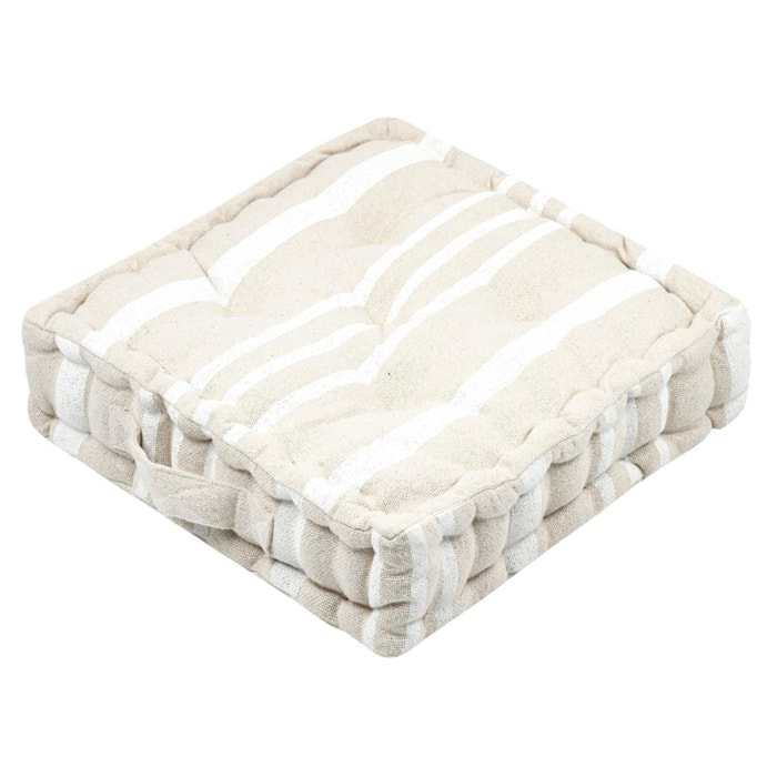 Coussin de sol 100% coton épais et moelleux à rayures - Crème