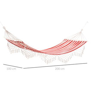 Hamac de voyage portable style hippie chic toile de hamac dim. 2L x 1l m coton polyester rouge crème rayé