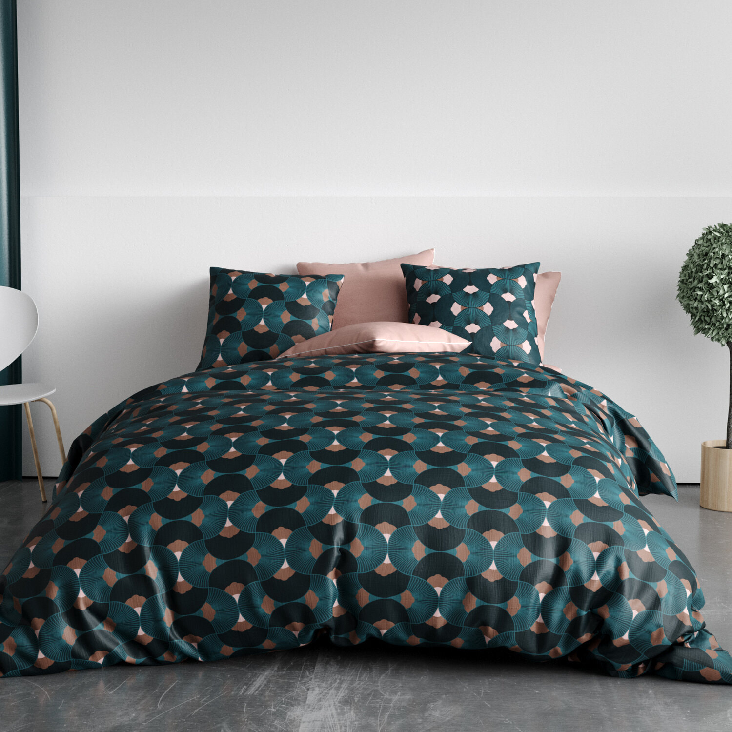 Parure housse de couette imprimé 100% coton marron - greek