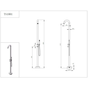 Douche extérieure NATUREL inox 316L 229 cm - douchette à main - piscine & jardin (TS1001)