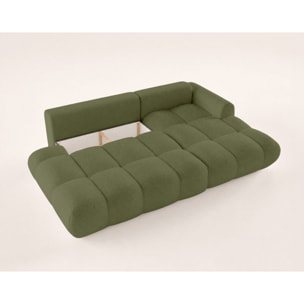 Yulin - Canapé d'angle ouvert droit 4 places convertible avec coffre en tissu bouclette - Vert