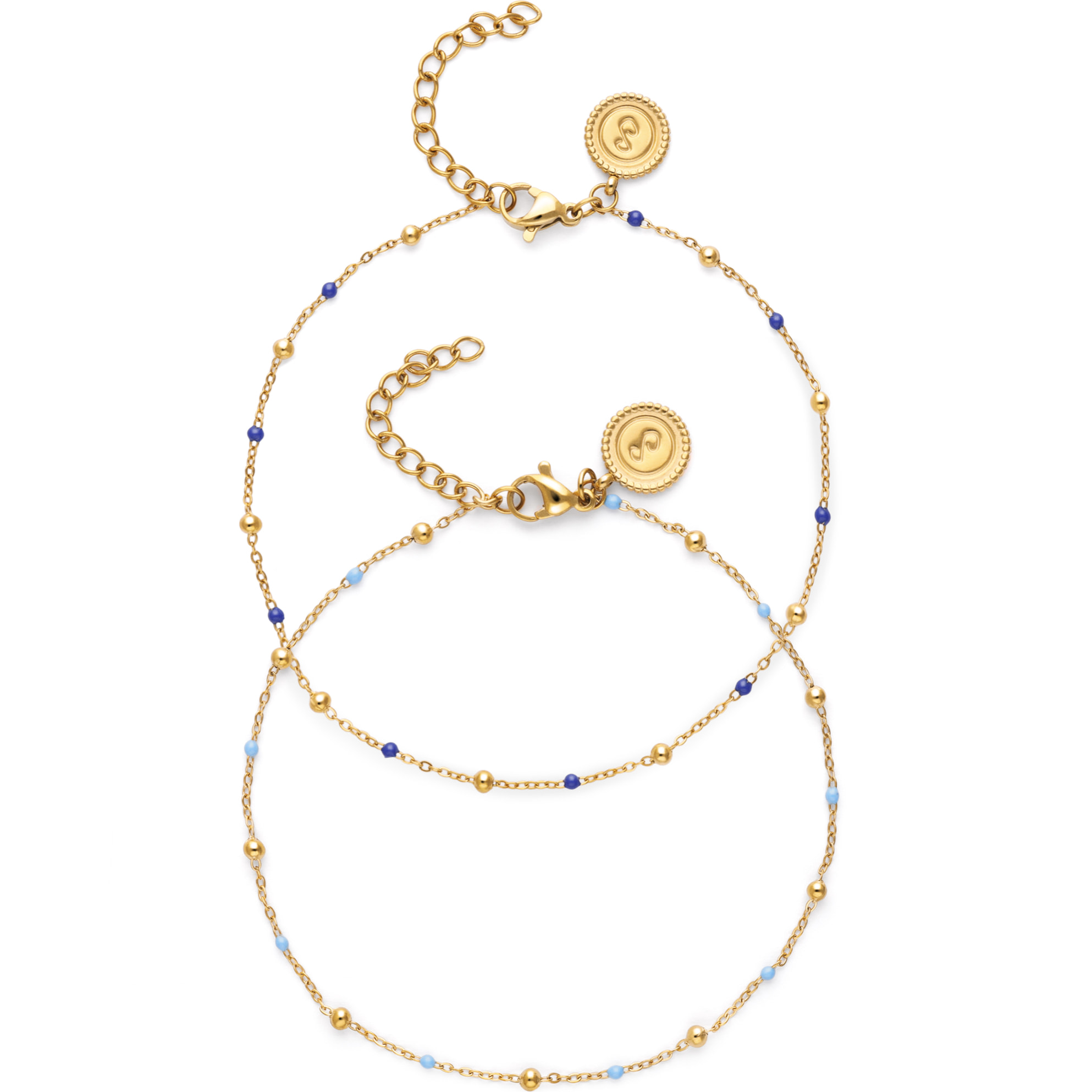 Cavigliera Pack 2 Cavigliere Amicizia Blu Acciao Placcato Oro
