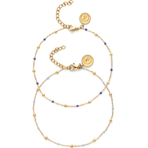 Cavigliera Pack 2 Cavigliere Amicizia Blu Acciao Placcato Oro
