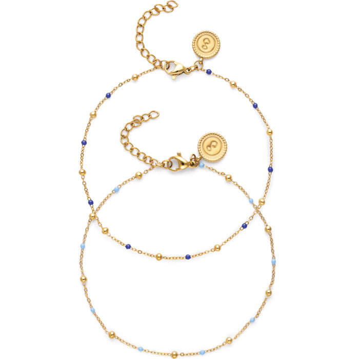Cavigliera Pack 2 Cavigliere Amicizia Blu Acciao Placcato Oro