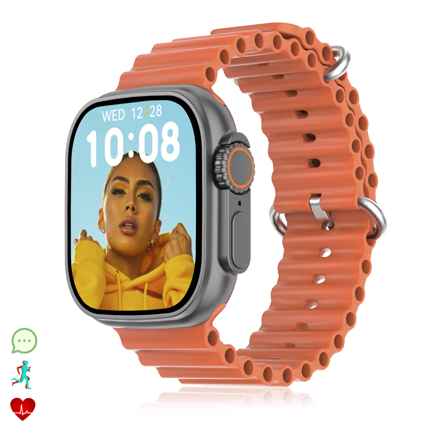 Smartwatch DT8 Ultra con pantalla de 2.0 pulgadas HR y función Always-On display. Widgets personalizables. Correa Sea band.