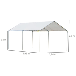 Cochera Exterior 3x6 m Carpa Garaje para Coche Impermeable con Toldo de Tela PE y Marco de Acero Galvanizado Pabellón Gazebo para Jardín Patio Blanco