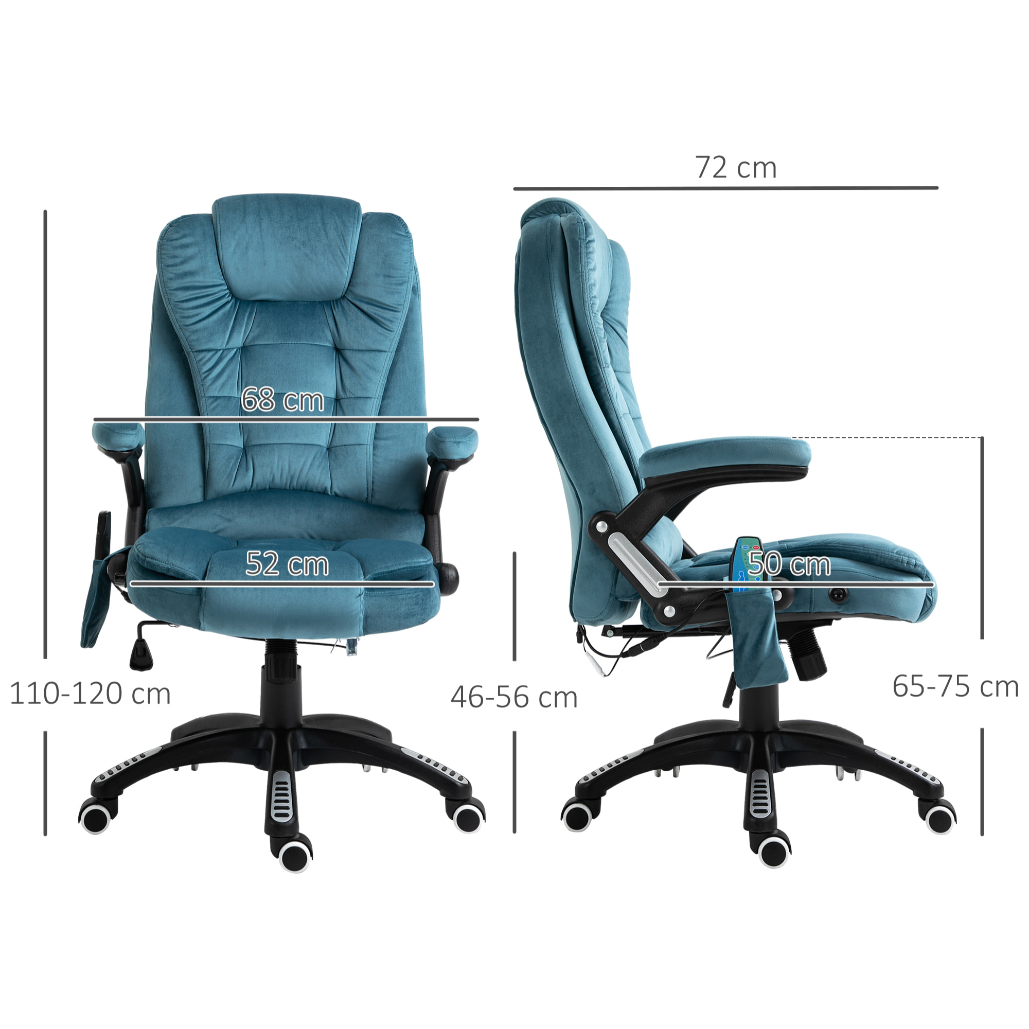 Silla de Oficina con Masaje de 6 Puntos Silla de Escritorio Giratoria con Función Basculante con Calefacción Altura Ajustable Respaldo Reclinable y Mando a Distancia Azul