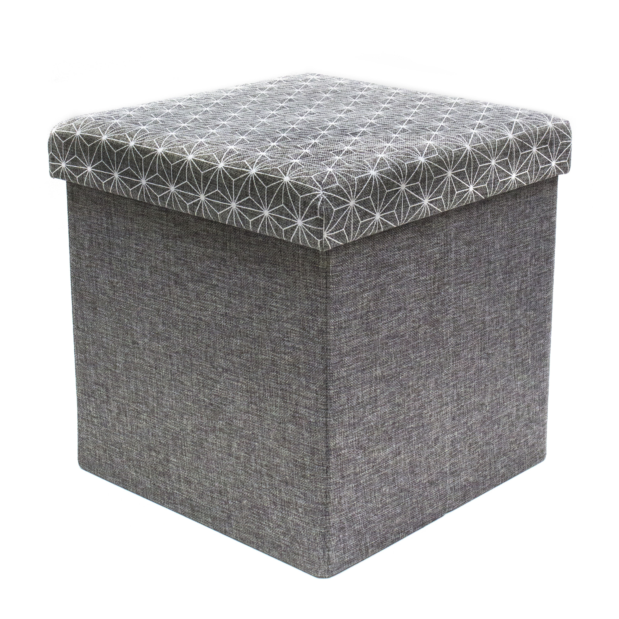 Coffre Pouf Pliable Gris Motif Blanc