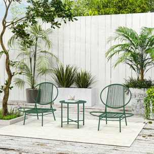 Ensemble salon de jardin design Acapulco 2 personnes 3 pièces acier PE filaire vert