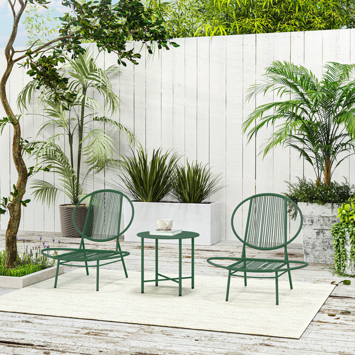 Ensemble salon de jardin design Acapulco 2 personnes 3 pièces acier PE filaire vert