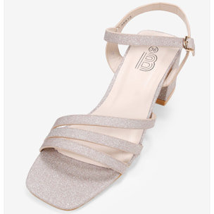 Sandalias de fiesta doradas con tacón ancho