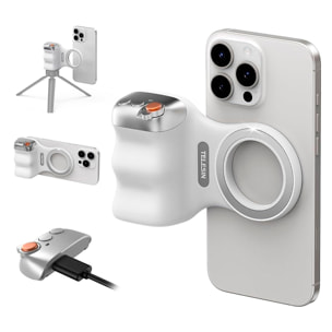 Mango fotográfico magnético para smartphone, control de zoom, botón selfie, disparador y cambio de modos. Con conexión Bluetooth y anillo magnético incluido.