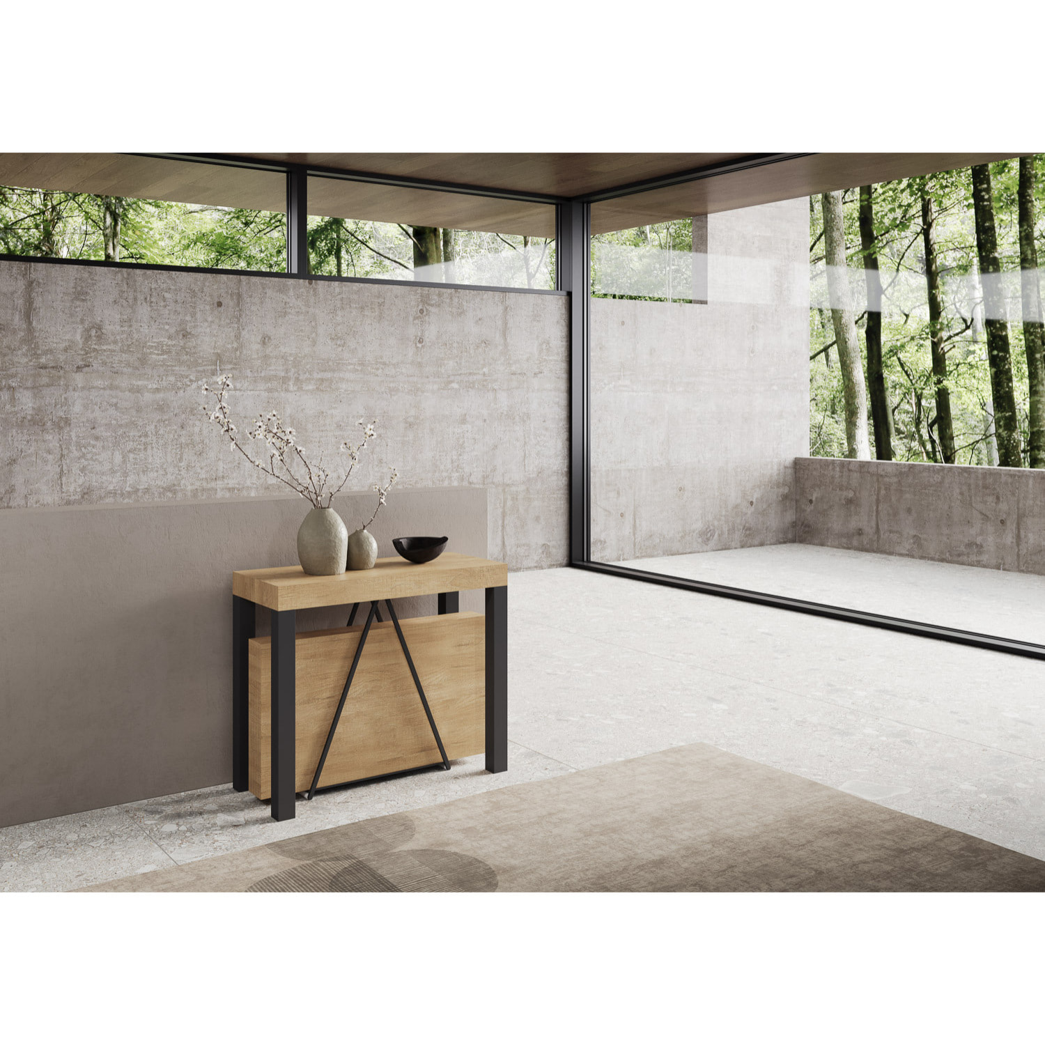 Consola extensible 90x40/300 cm Tiris roble natural estructura antracita