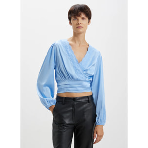 Blusa in raso con incrocio pizzo