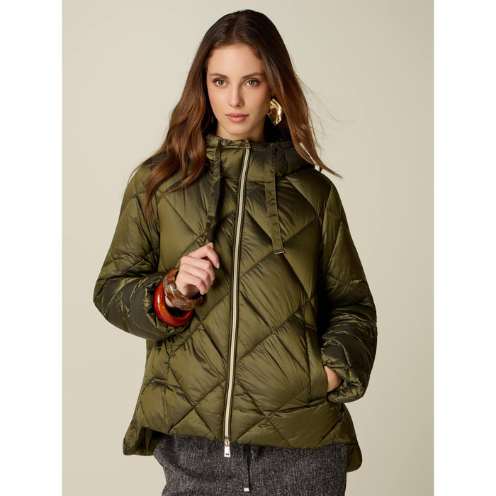 Oltre - Piumino over trapuntato con cappuccio - Verde militare