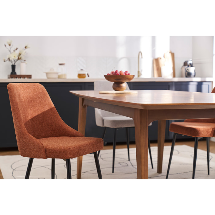 Chaises design en tissu effet velours texturé terre brûlée et métal noir (lot de 2) CULT