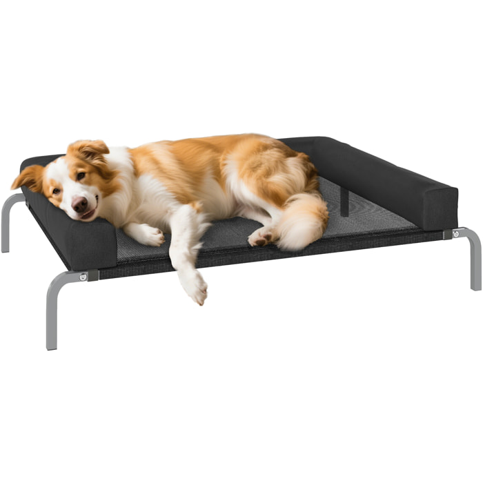 Transat pour animaux - lit pour chien - lit à pieds pour chien avec contour coussin dim. 110 x 75 x 30 cm - noir