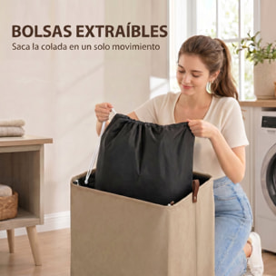 Cesto de Ropa Sucia con Tapa y Ruedas, 50L, Cesta de Ropa Sucia Plegable con Bolsa con Cordón Extraíble y Lavable, para Lavandería, Dormitorio, Baño, 40x30x65 cm, Camel
